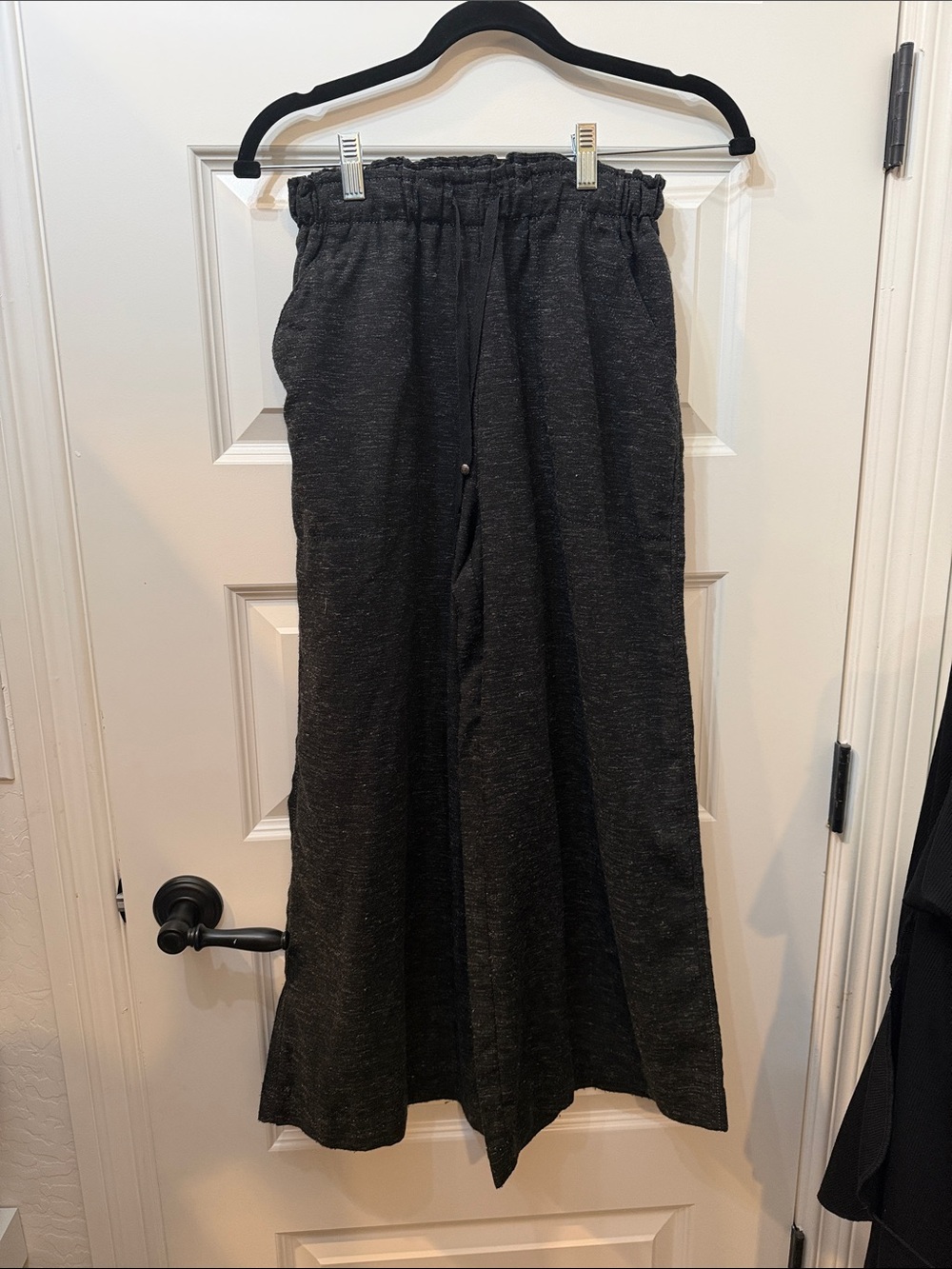 Dark Gray Wide-Leg Pants – Casual Elastic Waist